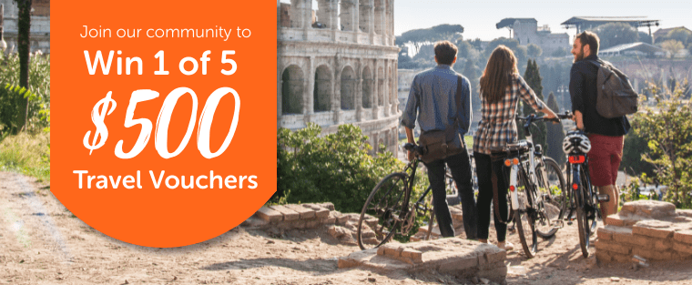 Join our community for a chance to win one of five $500 travel vouchers